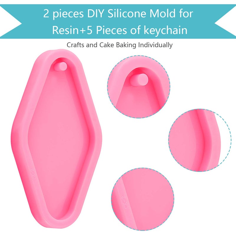 WILLBOND 2 Pieces Diamond Silicone Keychain Mold Silicone Baking Fondant Molds Keychain Pendant Clay Mold and 5 Pieces Key Rings for DIY Keychain Decoration, Homemade Chocolate Dessert - Image 3