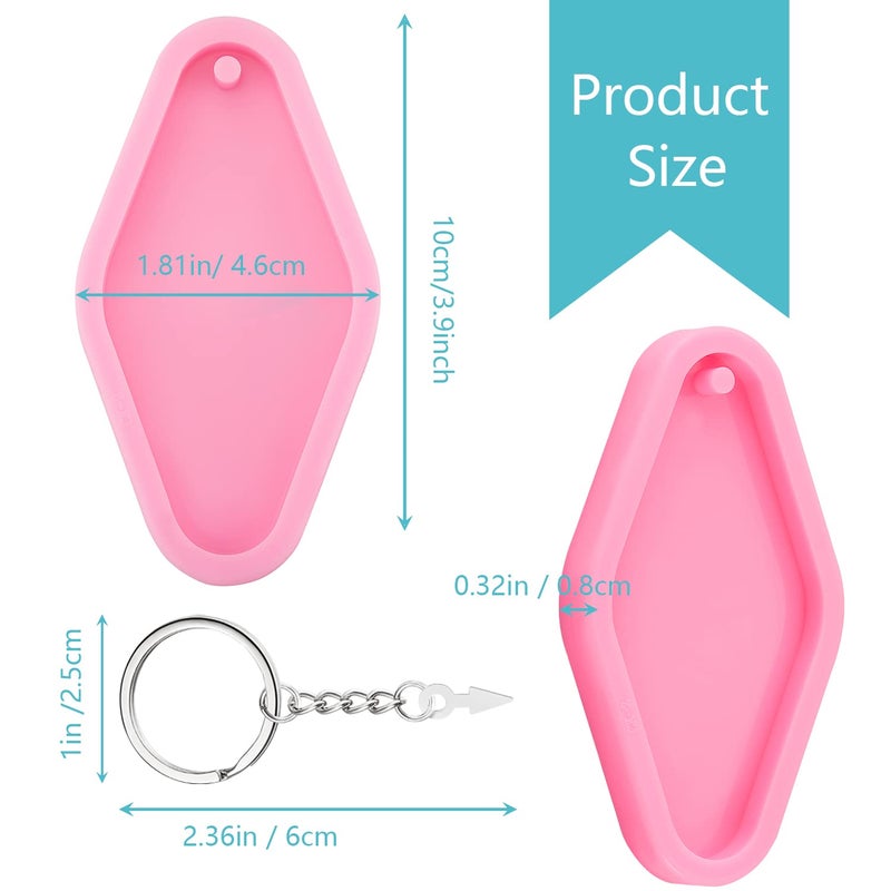 WILLBOND 2 Pieces Diamond Silicone Keychain Mold Silicone Baking Fondant Molds Keychain Pendant Clay Mold and 5 Pieces Key Rings for DIY Keychain Decoration, Homemade Chocolate Dessert - Image 2