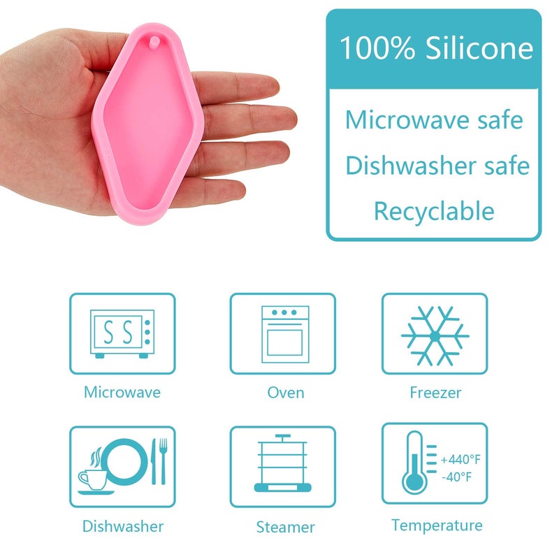 WILLBOND 2 Pieces Diamond Silicone Keychain Mold Silicone Baking Fondant Molds Keychain Pendant Clay Mold and 5 Pieces Key Rings for DIY Keychain Decoration, Homemade Chocolate Dessert - Image 4