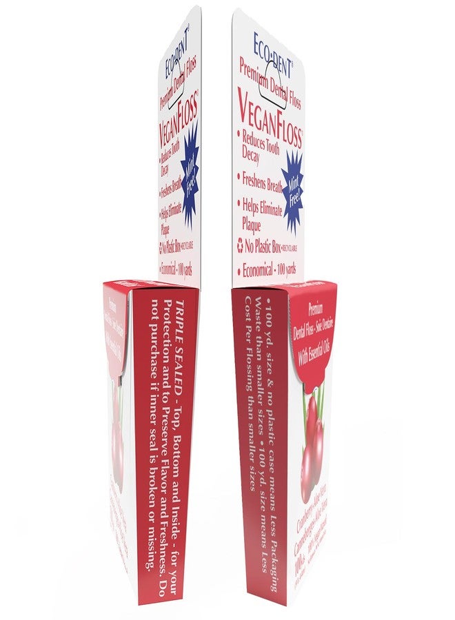 Eco-Dent VeganFloss Dental Floss, Waxed, Cranberry-Aloe - Floss with Vegan Plant-Based Wax, Recyclable Cardboard Packaging, 100 Yds (Pack of 2 - Image 2