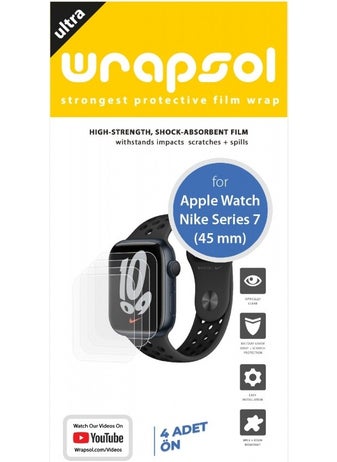 Wrapsol Apple Watch 45MM Nike Series 7 Smartwatch Screen Protector Shock Absorbing Polyurethane Film  - Image 2