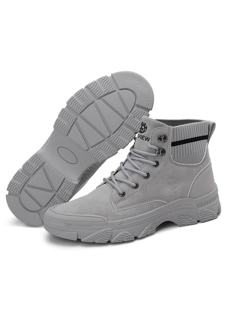 Sky View Boots Men's High Top Ankle Boots Anti-Slip Outdoor Hiking Fashionable Work Shoes Grey  - Image 5