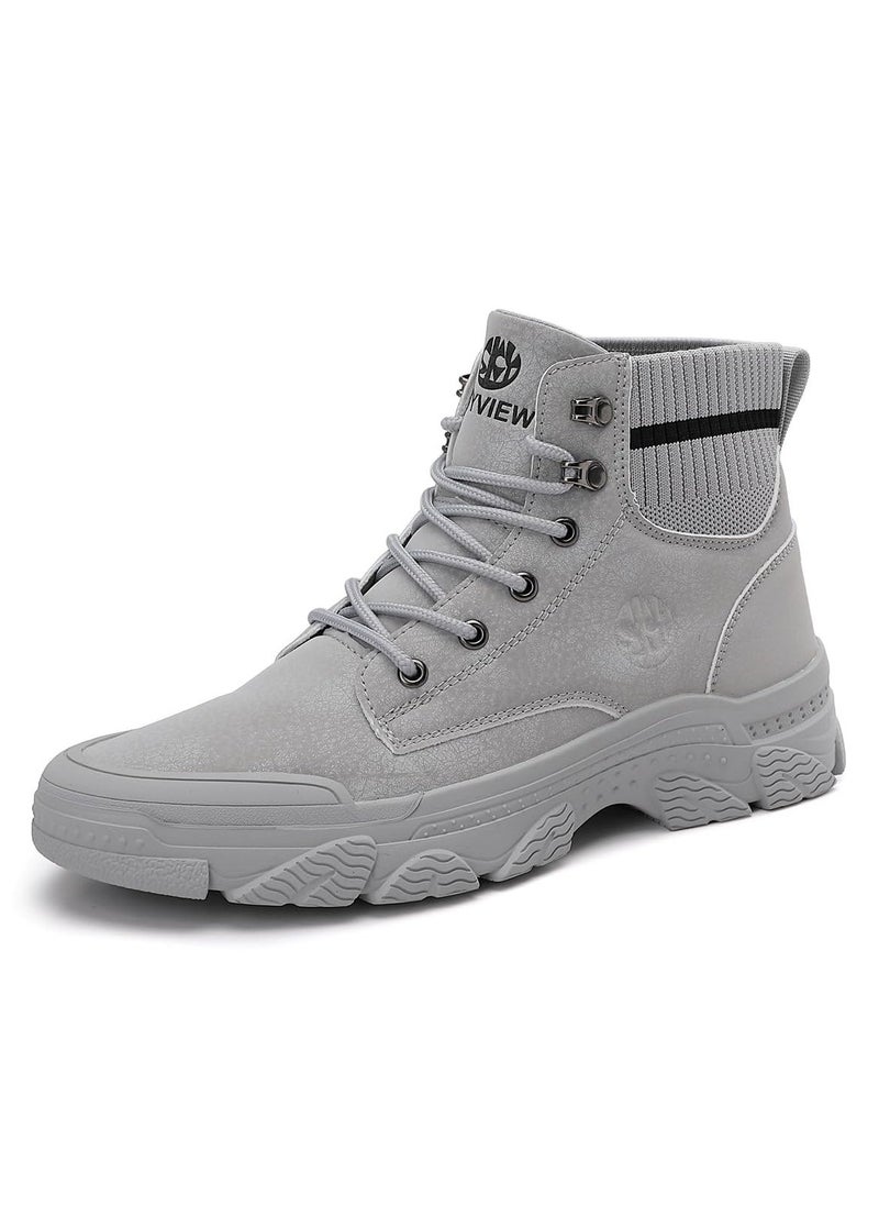 Sky View Boots Men's High Top Ankle Boots Anti-Slip Outdoor Hiking Fashionable Work Shoes Grey  - Image 2