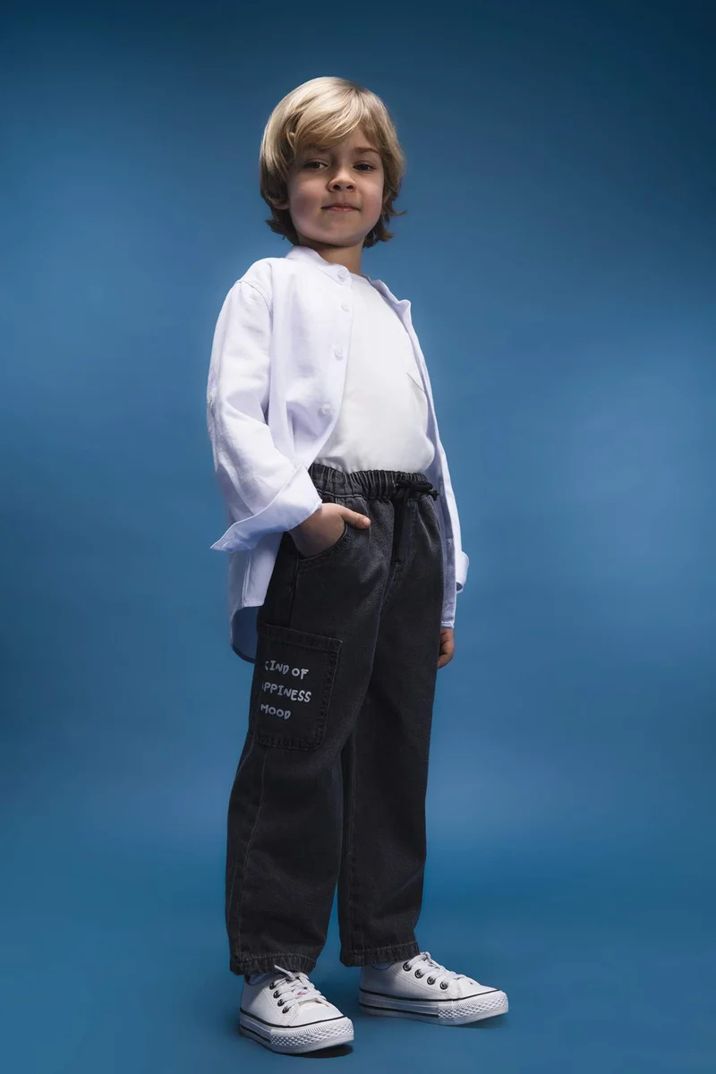 Defacto Baby Boy Elastic Waist Pocket Printed Jeans