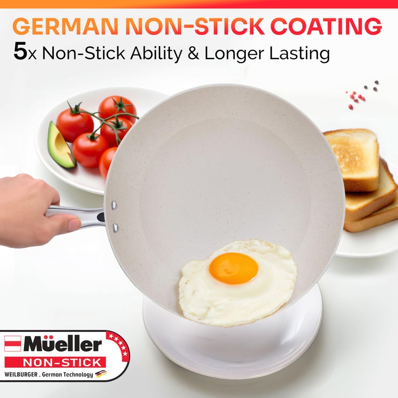 Mueller Frying Pan, Heavy Duty German Stone Coating Non Stick Frying Pans, No PFOA or APEO, Paella Pan, Dishwasher and Oven Safe, Even Heat Distribution, Cool Stainless Steel Handle, Light Grey - Image 2