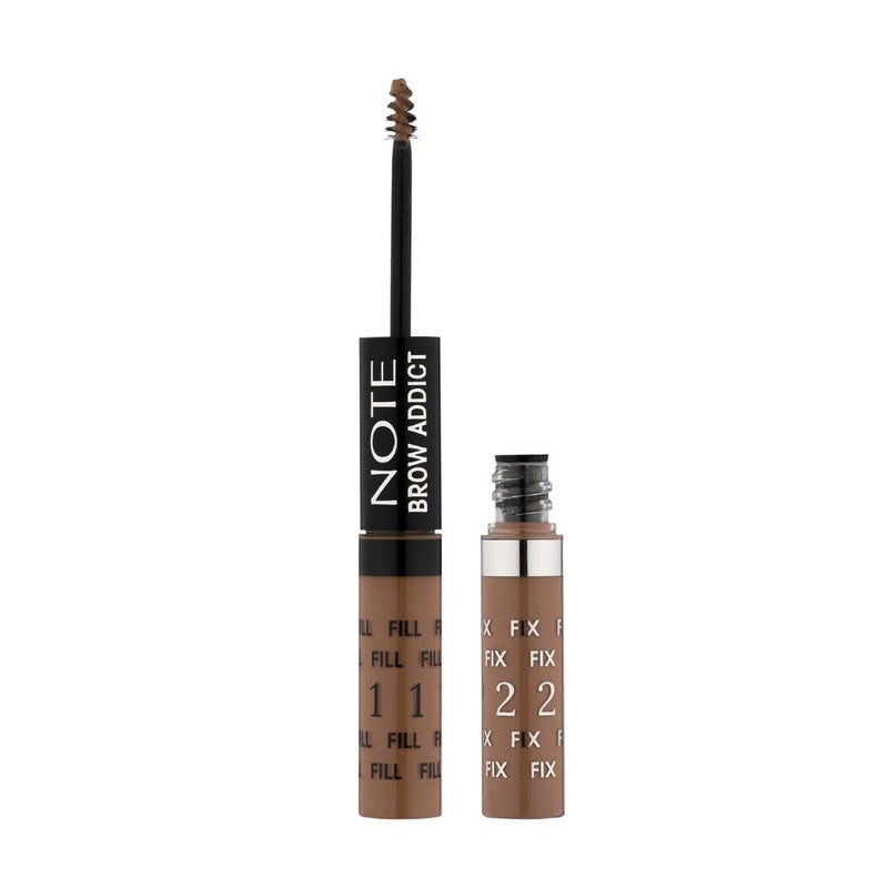 NOTE Cosmetics قلم حواجب و فرشاة كوزماتيك نوت 2 في 1 براو أديكت قلم حواجب رفيع و سميك و ماسكارا حواجب مقاومة للماء مظهر طبيعي أشقر داكن - Image 1