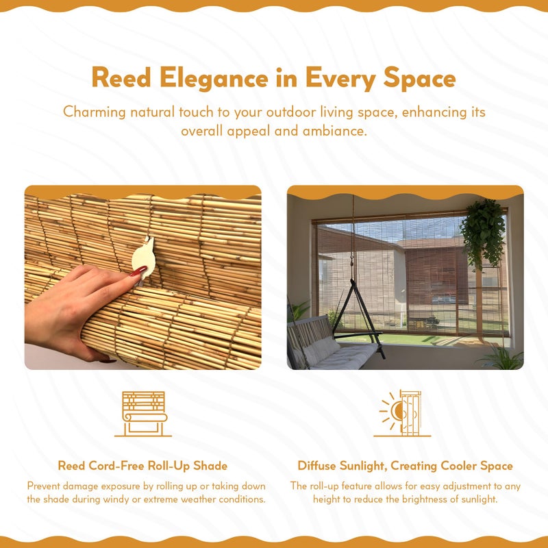 Radiance Cord Free Bamboo Shades - Roll-Up Shades for Porch, Patio & Interior Windows - Bamboo Shades for Indoor & Outdoor - Cocoa - 60" W x 72" L - (3370760E) - Image 3