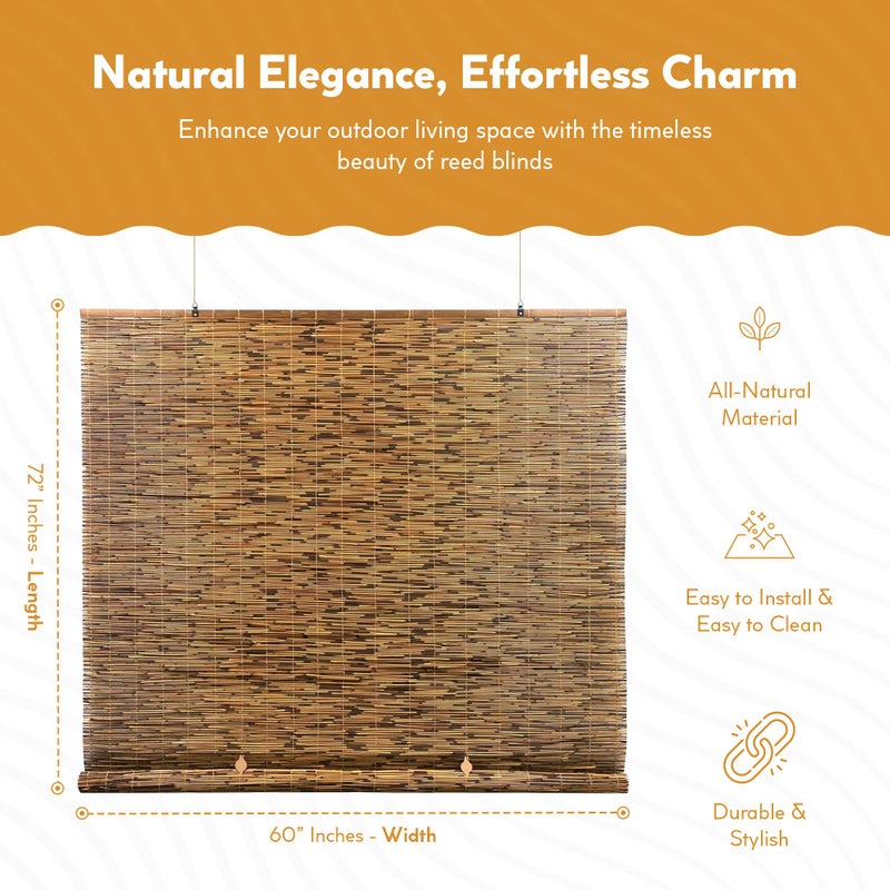 Radiance Cord Free Bamboo Shades - Roll-Up Shades for Porch, Patio & Interior Windows - Bamboo Shades for Indoor & Outdoor - Cocoa - 60" W x 72" L - (3370760E) - Image 2