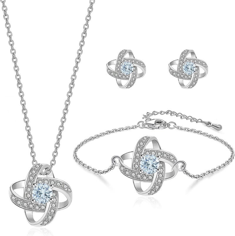 Excefore Jewelry Set for Women, Necklace Bracelet Earrings Set, Italian Four Leaf Clover Design Pendant with Cubic Zirconia, Allergy-Free Wedding Party Jewelry for Girl Mom Wife Friend - Image 1