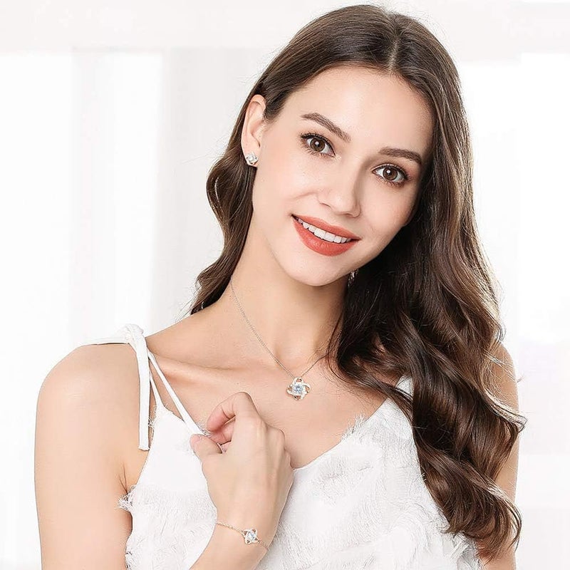 Excefore Jewelry Set for Women, Necklace Bracelet Earrings Set, Italian Four Leaf Clover Design Pendant with Cubic Zirconia, Allergy-Free Wedding Party Jewelry for Girl Mom Wife Friend - Image 3