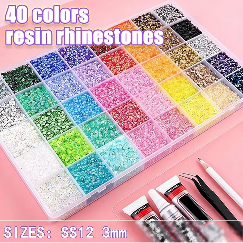 KOWVOWZ 40000Pcs 40 Colors Resin Jelly Rhinestones Kit for Bedazzling, DIY Bulk Resin Gems Set, Flatback Gem for Crafting with 3 Pcs 10ml Jewelry Glue, Multicolor 3mm Flatback Gems for Diamond Art Nail Art - Image 2