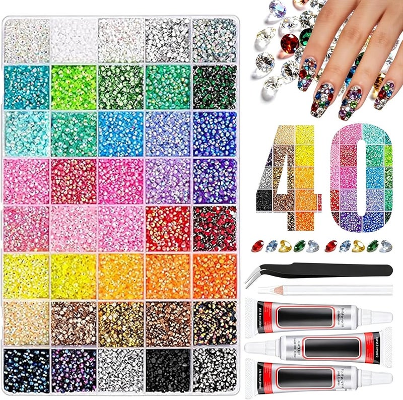 KOWVOWZ 40000Pcs 40 Colors Resin Jelly Rhinestones Kit for Bedazzling, DIY Bulk Resin Gems Set, Flatback Gem for Crafting with 3 Pcs 10ml Jewelry Glue, Multicolor 3mm Flatback Gems for Diamond Art Nail Art - Image 1