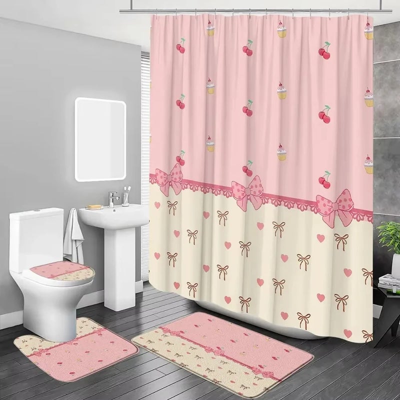 Bluejw pink Bow Shower Curtain Set Waterproof 100% Polyester Bathroom Shower Curtain - Image 2