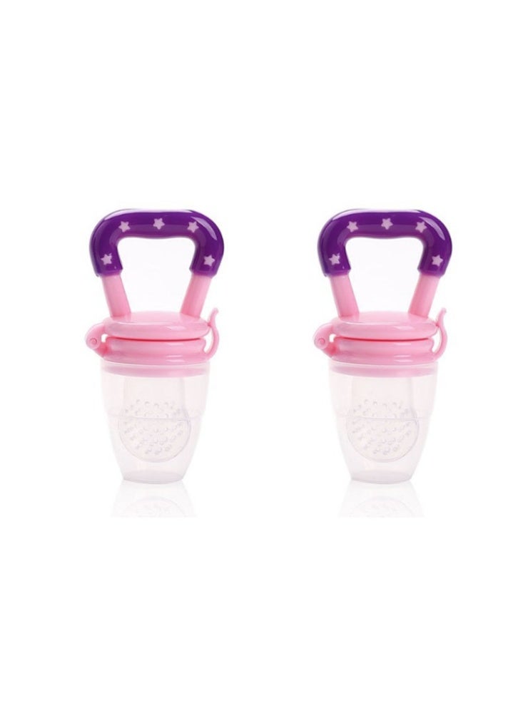 Valshar Baby food mesh bag chew-resistant pacifier, safe silicone material, cute star-shaped handle design! Two-piece pink, help baby grow healthily, suitable for the early stage of food supplement, easy to grasp and clean, suitable for home travel - Image 1