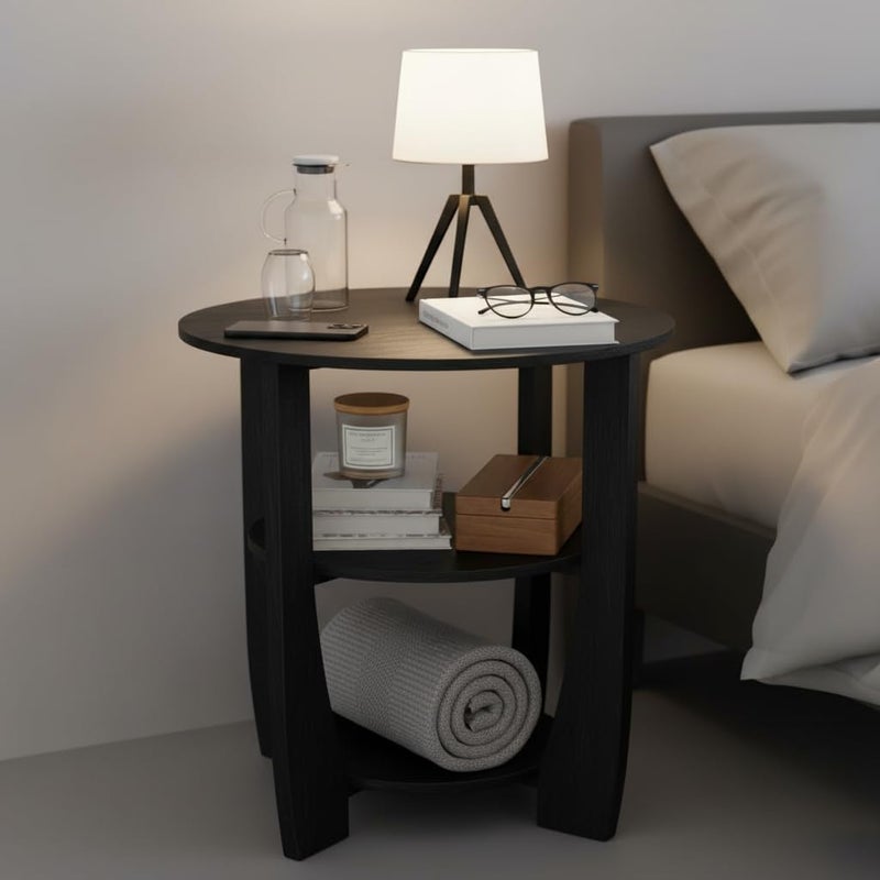 ZEXVIDA Round Side Table, 3-Tier End Table with Storage, 19.7 inch Black Accent Table,Nightstand for Bedroom Living Room, Modern Design for Couch, Sofa, Recliner, Small Space - Image 5