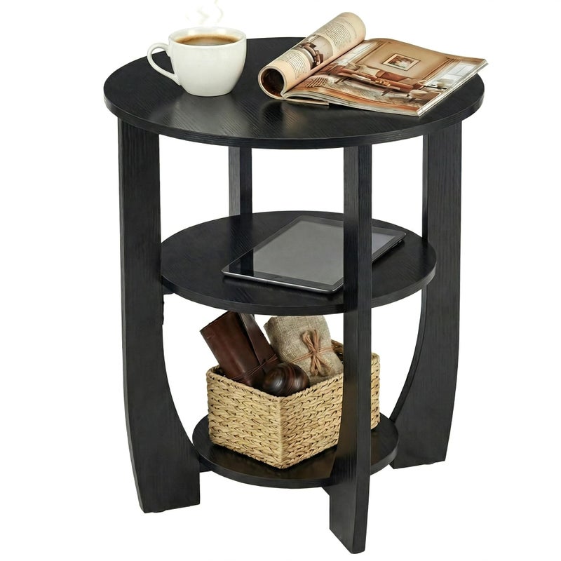 ZEXVIDA Round Side Table, 3-Tier End Table with Storage, 19.7 inch Black Accent Table,Nightstand for Bedroom Living Room, Modern Design for Couch, Sofa, Recliner, Small Space - Image 1