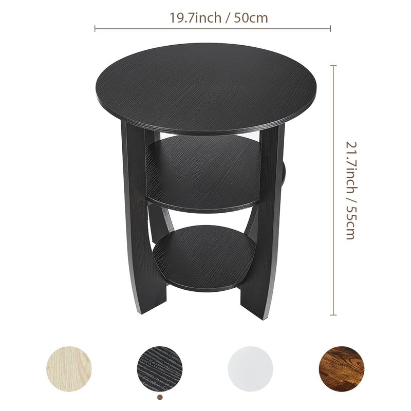 ZEXVIDA Round Side Table, 3-Tier End Table with Storage, 19.7 inch Black Accent Table,Nightstand for Bedroom Living Room, Modern Design for Couch, Sofa, Recliner, Small Space - Image 3