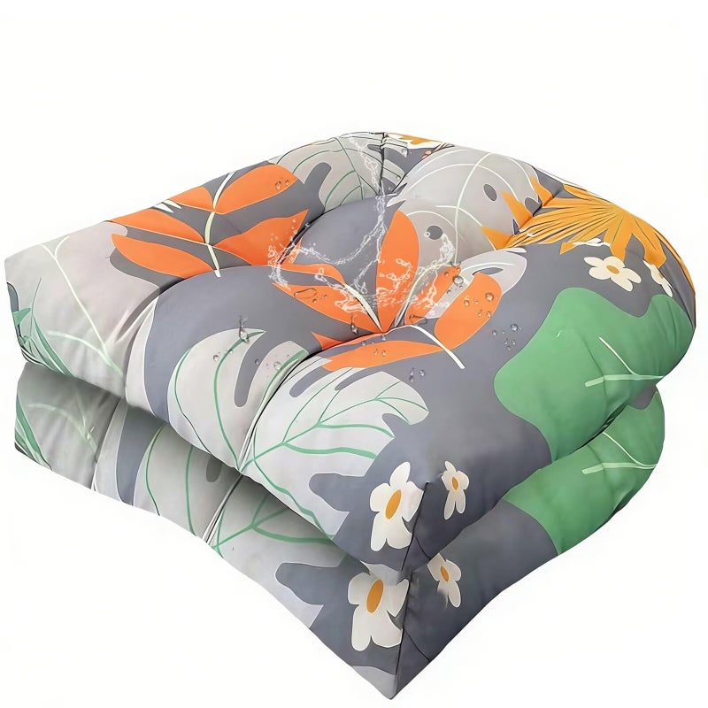 TESICA 18 x 18 Outdoor Seat Cushions Waterproof Patio Seat Pad Large Floral Rocking Chair Cushion with Ties for Indoor Outdoor Orange Grey, Set of 2 - Image 1