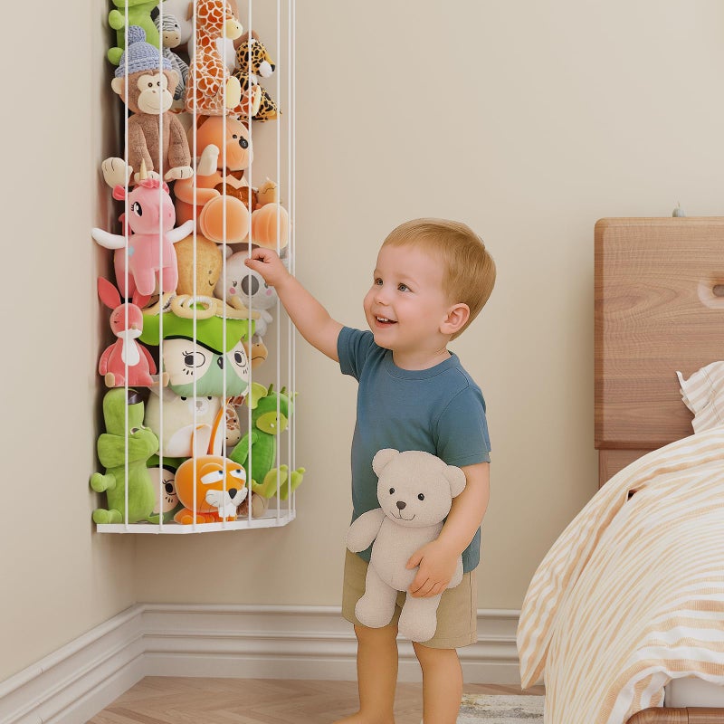 BBLIKE BBLlKE Stuffed Animal Storage Zoo - Corner Plush Toy Organizer Length Adjustable, Wall Hanging Stuffed Animal Net Holder for Nursery Playroom Bedroom Kids Room, White - Image 4