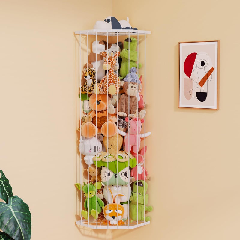 BBLIKE BBLlKE Stuffed Animal Storage Zoo - Corner Plush Toy Organizer Length Adjustable, Wall Hanging Stuffed Animal Net Holder for Nursery Playroom Bedroom Kids Room, White - Image 1