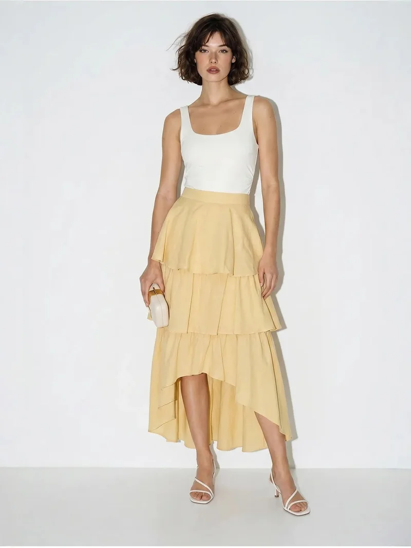Bianco Lucci LUCCI High-Waist Cotton Poplin Midi Skirt