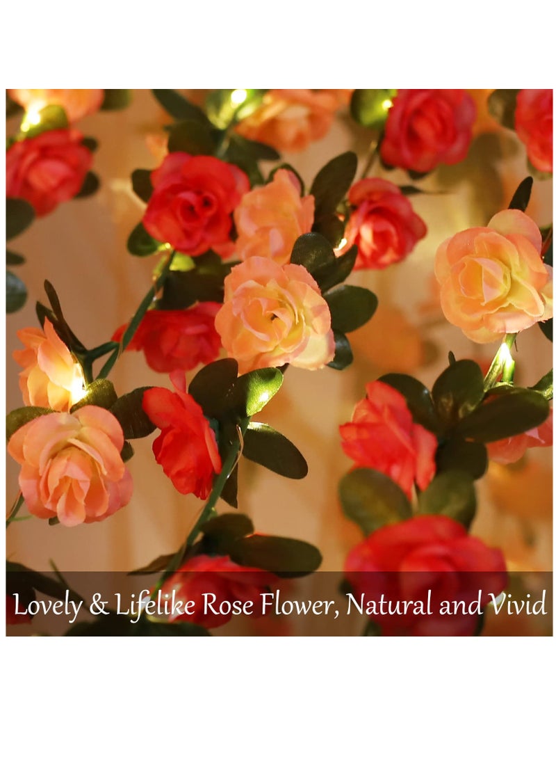 Excefore Flower Rose Vine Fairy String Lights, Battery Powered Artificial Rose Flower Garland with Lights for Wedding Birthday Party Bedroom Home Garden Decor, 2 Pack ,50 LED - Image 5