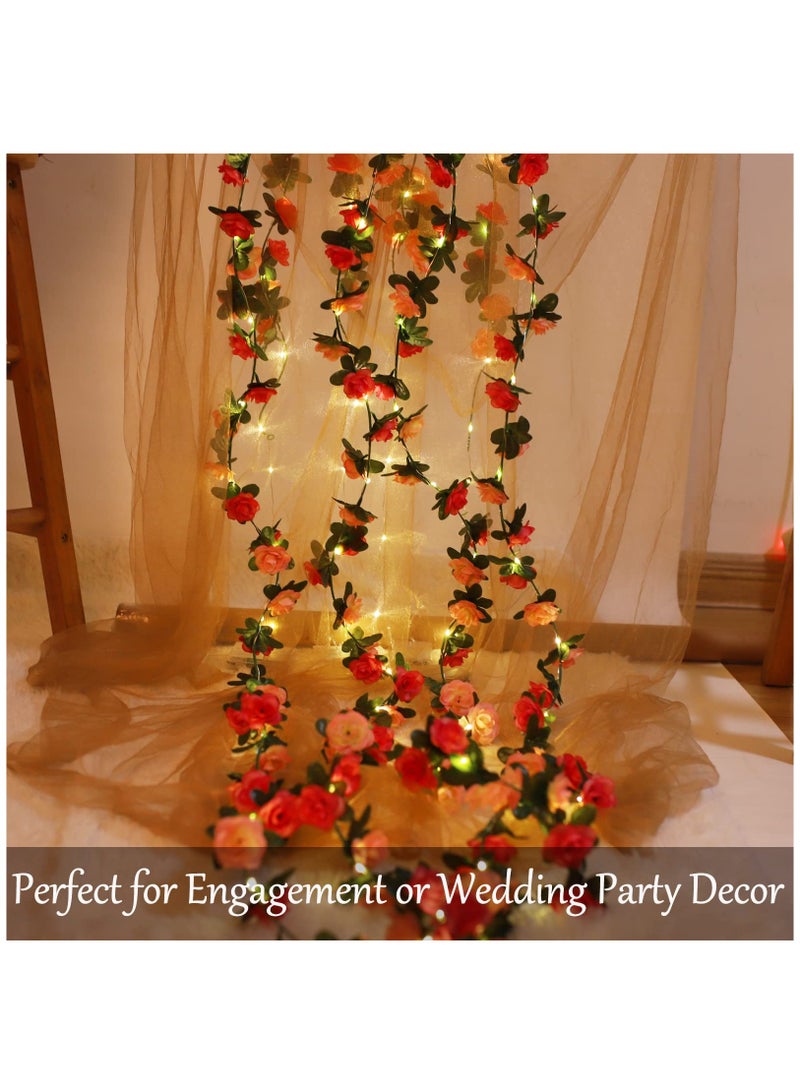 Excefore Flower Rose Vine Fairy String Lights, Battery Powered Artificial Rose Flower Garland with Lights for Wedding Birthday Party Bedroom Home Garden Decor, 2 Pack ,50 LED - Image 4