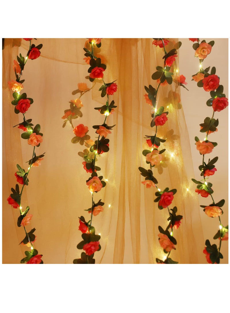 Excefore Flower Rose Vine Fairy String Lights, Battery Powered Artificial Rose Flower Garland with Lights for Wedding Birthday Party Bedroom Home Garden Decor, 2 Pack ,50 LED - Image 1