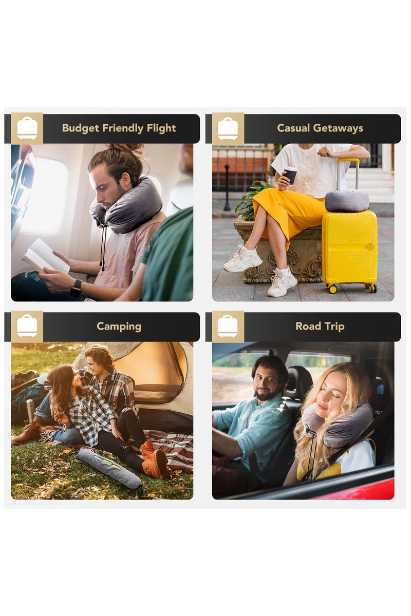 Stuffable Neck Pillow for Travel, Adjustable U-shapes, Extra Luggage Storage Ideal 1-3 Days Travel Essentials, 3D Eye Mask Included, Grey - Image 3