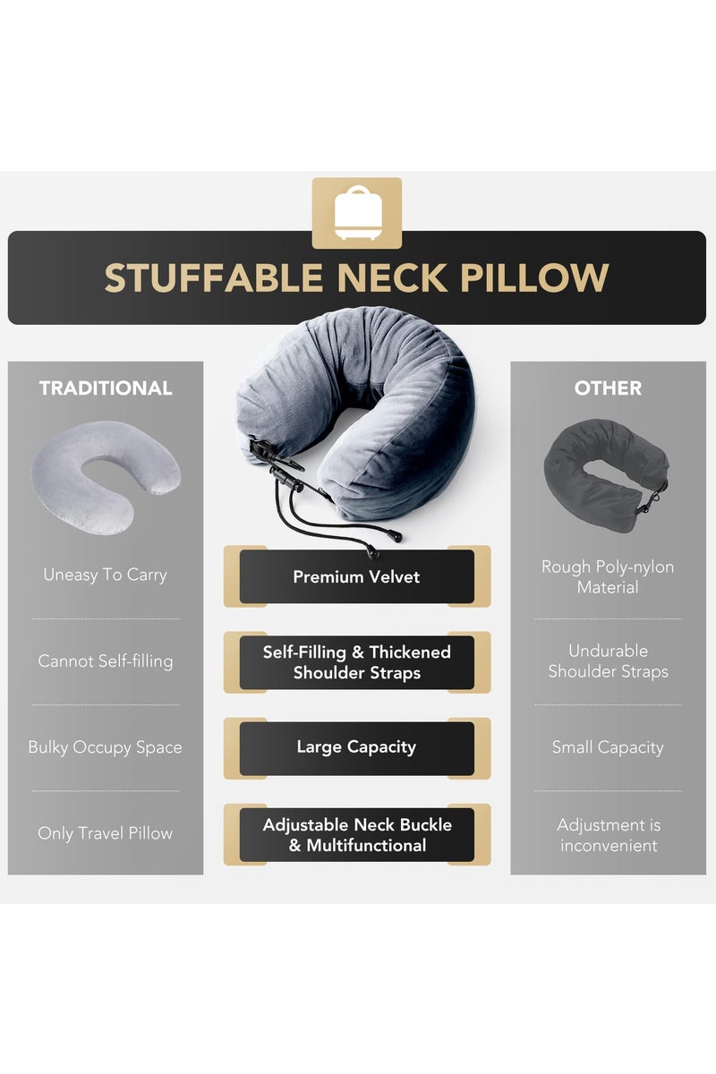 Stuffable Neck Pillow for Travel, Adjustable U-shapes, Extra Luggage Storage Ideal 1-3 Days Travel Essentials, 3D Eye Mask Included, Grey - Image 5
