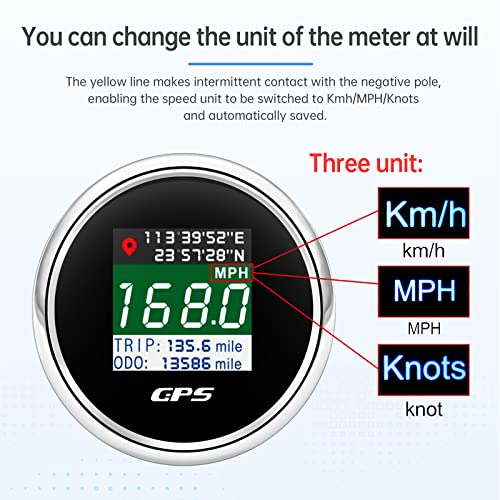 ARTILAURA GPS Speedometer 2-1/16" 52mm Digital Boat GPS Speedometer Gauge MPH Km/h Knot TFT Screen Antenna Odometer for AUTO Car Marine (Black & Silver) - Image 2