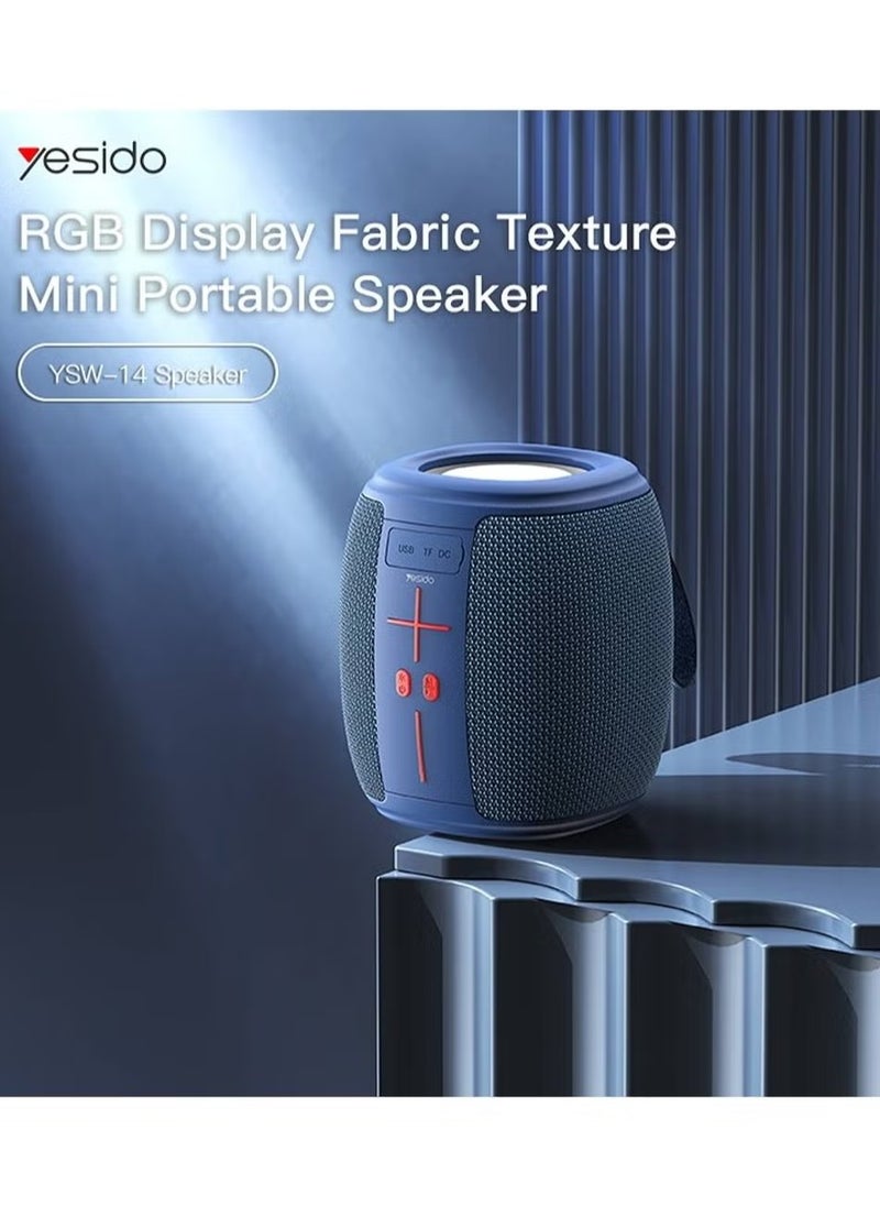 Yesido - YSW14 Wireless Bluetooth Speaker with Deep Bass 66mm Driver, RGB Ambient Light Strip, USB & SD Card Support – Portable Stereo Sound System with Dual Playback Modes & 1200mAh Rechargeable Battery – Compact Outdoor Speaker – Blue - Image 1