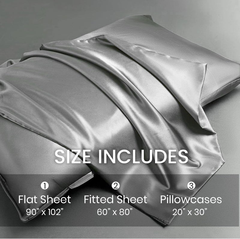 Revdomfly Luxury Silky Soft Black Satin Bed Sheet Set, Bedsheet (Gray, Queen) - Image 5