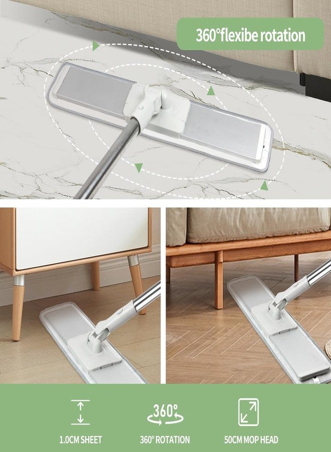 CQT Commercial Flat Microfiber Floor Mop Cleaning System 20" Inch Wet Dry and Dust Hardwood with 4 Washable Pads Cleaner for Laminate Tile Stainless Steel Handle and Extension (White) - Image 4