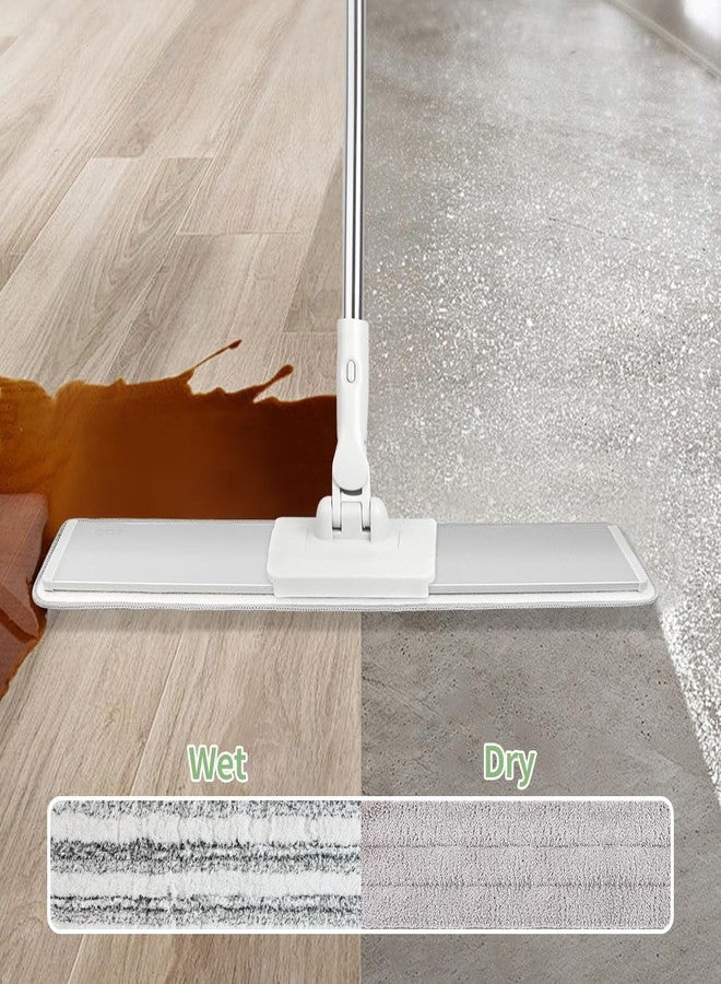 CQT Commercial Flat Microfiber Floor Mop Cleaning System 20" Inch Wet Dry and Dust Hardwood with 4 Washable Pads Cleaner for Laminate Tile Stainless Steel Handle and Extension (White) - Image 3