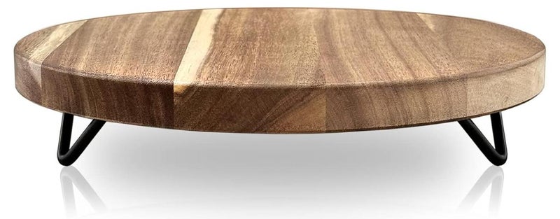 WILDMOS Decorative Round Wood Riser For Display,Pedestal Tray For Home Or Kitchen And Bathroom Countertop Organizer,Farmhouse Kitchen Counter Decor Tray. (10-Inch), Brown - Image 1