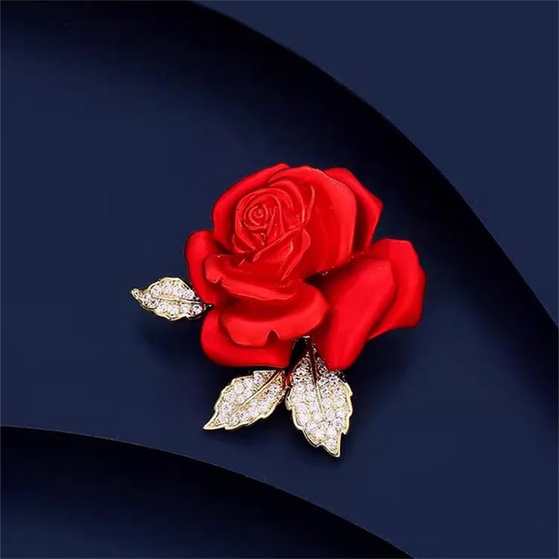 Dtja Enamel Rose Flower Brooch Pin for Women Girls Gold Plated Elegant Crystal Red Creative 3D Floral Dainty Dress Accessories Holiday Halloween Birthday Jewelry - Image 4