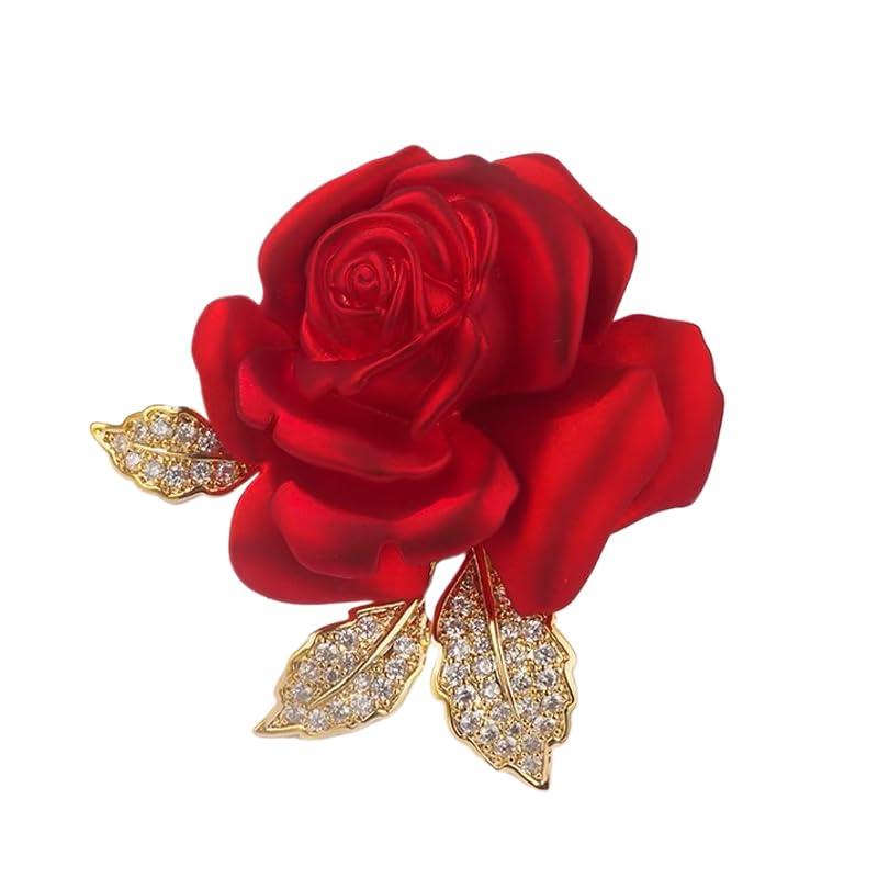 Dtja Enamel Rose Flower Brooch Pin for Women Girls Gold Plated Elegant Crystal Red Creative 3D Floral Dainty Dress Accessories Holiday Halloween Birthday Jewelry - Image 1