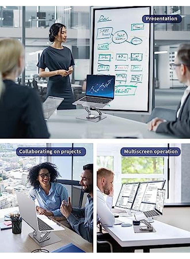 إيروريكس حامل كمبيوتر محمول بقاعدة دوارة 360 درجة، حامل كمبيوتر مريح للمكتب، ارتفاع قابل للتعديل، متعدد الزوايا، حامل كمبيوتر محمول قابل للطي، حامل معدني ثابت لدعم الكمبيوتر المحمول مقاس 10 15.6 بوصة، فضي، رمادي - Image 3