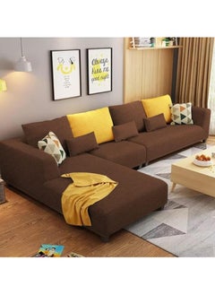 Poppins HOME Modern Printed Cozy Elegent 6 Seater L Shape Sofa For Living Room (RHS, Brown)