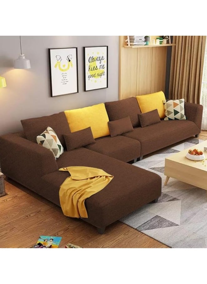 Poppins Home - Poppins HOME Modern Printed Cozy Elegent 6 Seater L Shape Sofa For Living Room (RHS, Brown) - Image 1