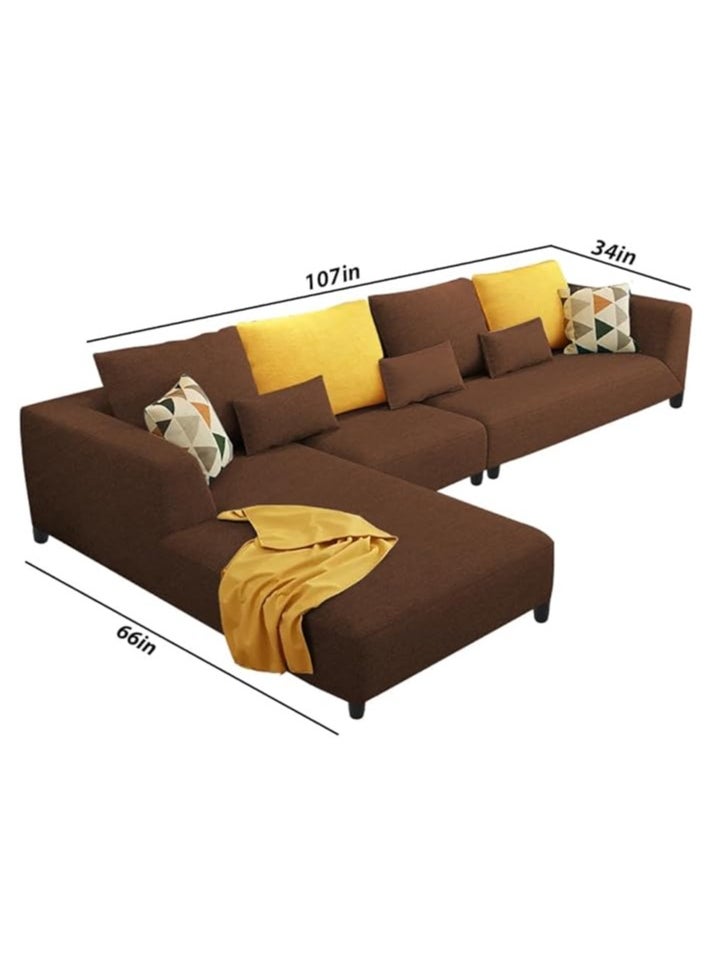 Poppins Home - Poppins HOME Modern Printed Cozy Elegent 6 Seater L Shape Sofa For Living Room (RHS, Brown) - Image 1
