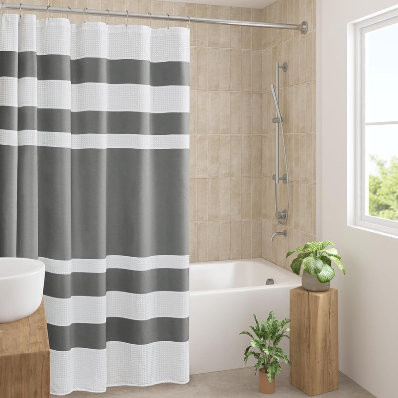 madison park Shower Curtain Spa Waffle Weave Wide Shower Curtain for Bathroom 3M Scotchgard Moisture Management, Spa Quality Modern Shower Curtains for Bathroom, Extra Width: 108"x72" Charcoal - Image 1