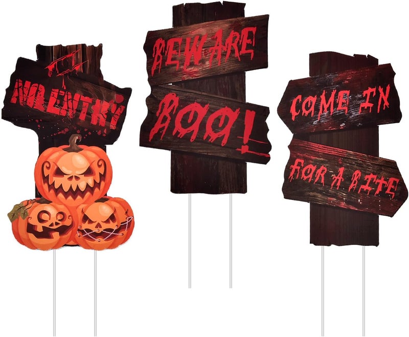 AHEONLAR 3-PACK Halloween Yard Sign Home Outdoor Lawn Decoration, Halloween Yard Stakes Pumpkin Decor Signs - Style B - Image 1