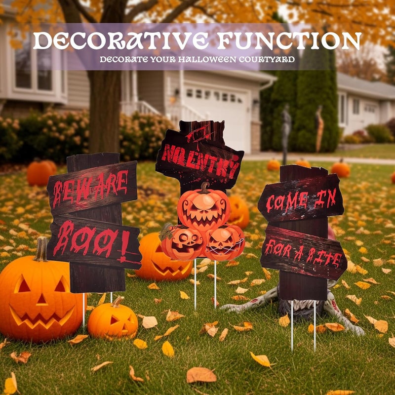AHEONLAR 3-PACK Halloween Yard Sign Home Outdoor Lawn Decoration, Halloween Yard Stakes Pumpkin Decor Signs - Style B - Image 4