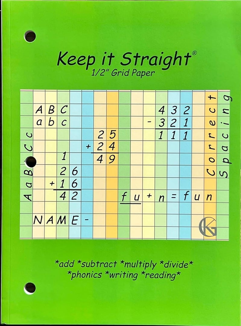 Keep it Straight Grid Paper, 3 hole punch, Colored grid notebook, paper pad, ADHD, school supplies, Large squared notebook, Bullet journal, office supplies, tools for kids, 8.5 x 11 - Image 1