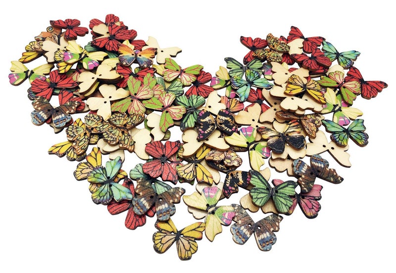 T-shin Wooden ButtonsRetro ButterflyShaped Pattern Decorative Cartoon ButtonNovelty Mixed Round 2 Holes Buttons for Sewing Crafting 28mm 50 Pack - Image 3