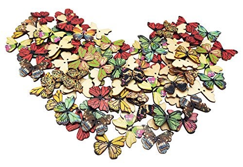 T-shin Wooden ButtonsRetro ButterflyShaped Pattern Decorative Cartoon ButtonNovelty Mixed Round 2 Holes Buttons for Sewing Crafting 28mm 50 Pack - Image 1