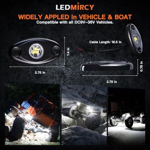LEDMIRCY LED R1 Pure White Rock Lights 20PCS for Trucks RZR Off Road Boat Car Auto ATV UTV SUV Underglow Trail TRAI Rig Lights Underbody Neon Light High Power Waterproof Shockproof - Image 4