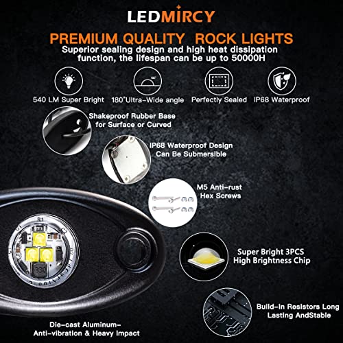 LEDMIRCY LED R1 Pure White Rock Lights 20PCS for Trucks RZR Off Road Boat Car Auto ATV UTV SUV Underglow Trail TRAI Rig Lights Underbody Neon Light High Power Waterproof Shockproof - Image 5